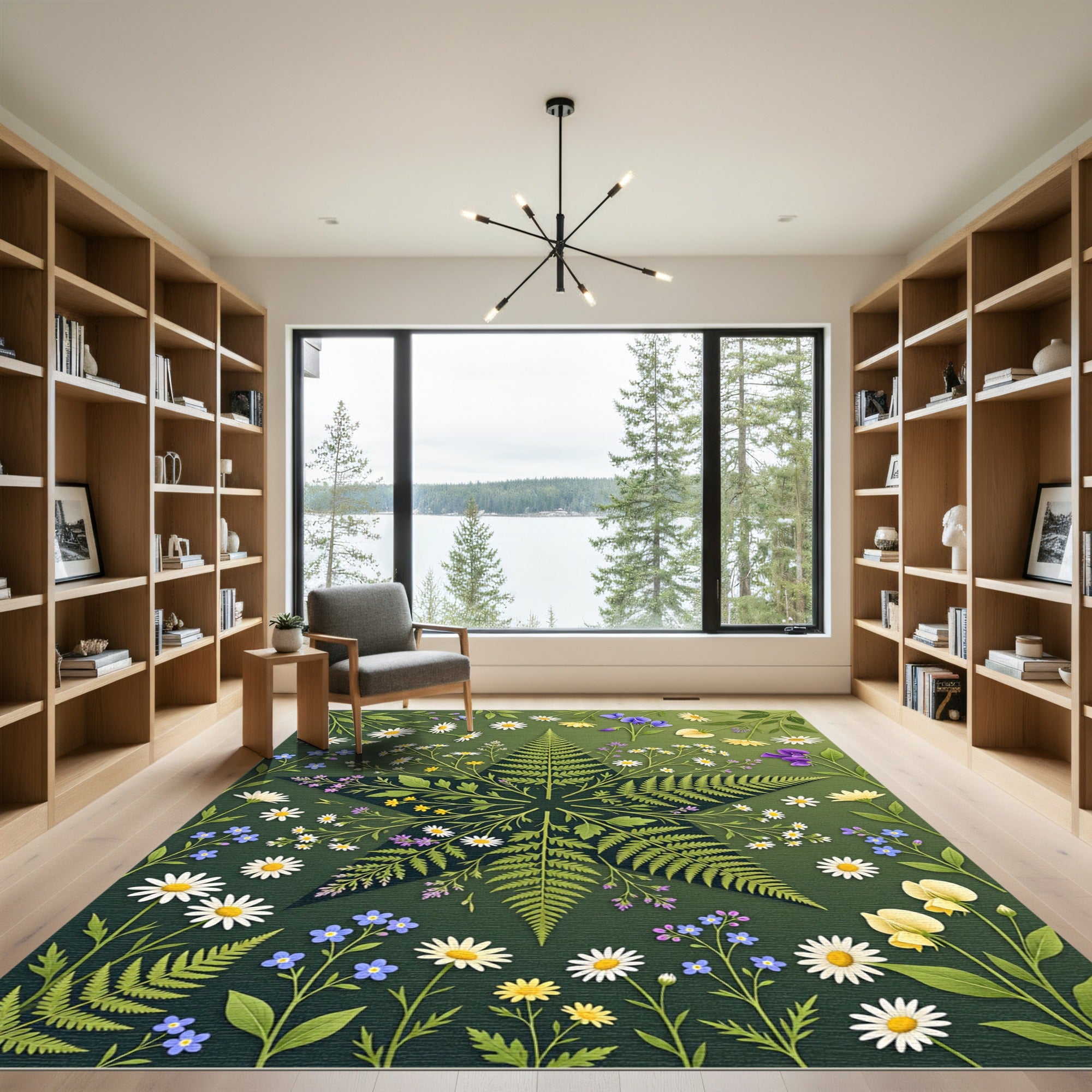 Botanical Fern Star Wildflower Field Rug