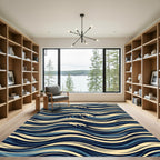 Deep Blue Beige Wave Flowing Rug