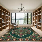 Emerald Deep Rose Ornate Floral Medallion Rug