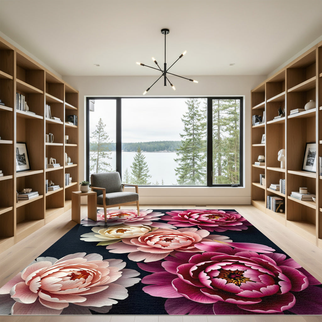 Radiant Blush Pink Peony Blooms Rug
