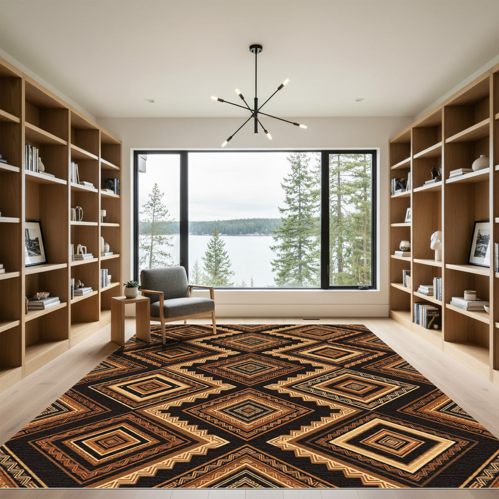 Rustic Earth Tones Geometric Diamonds Rug