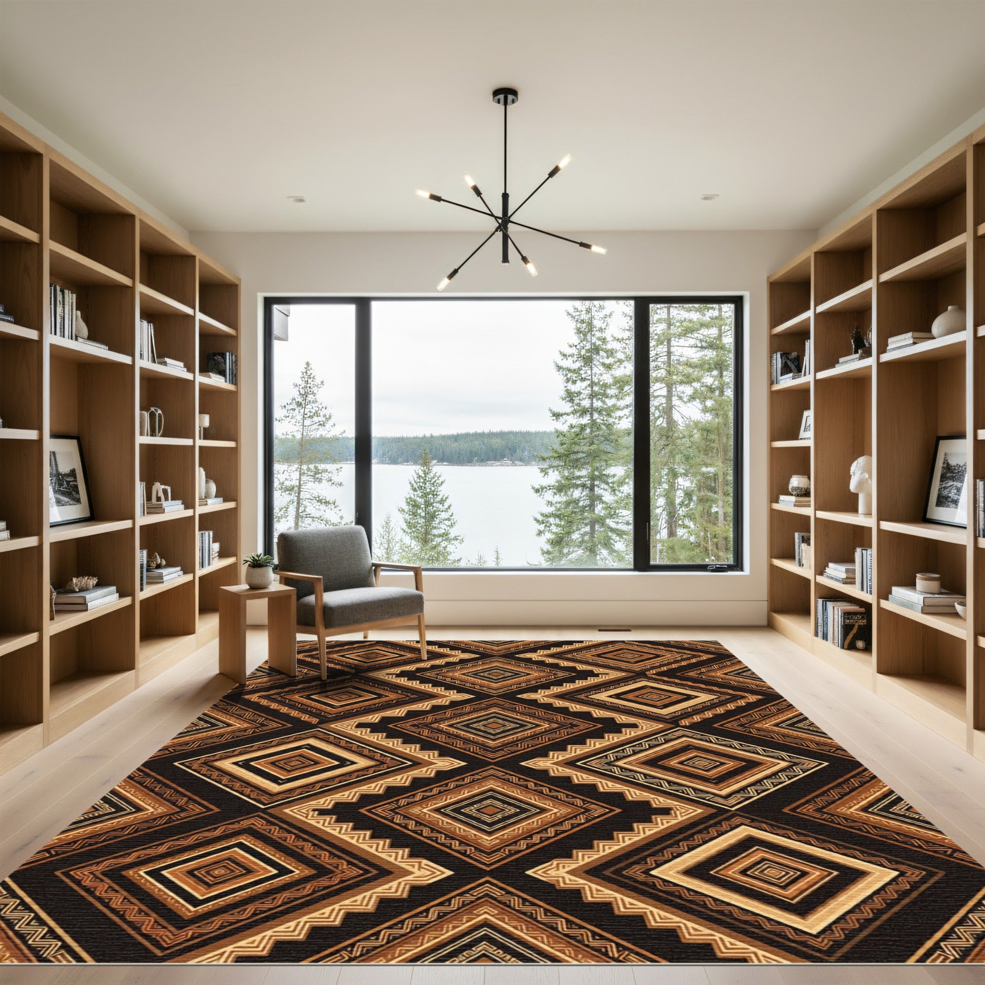 Rustic Earth Tones Geometric Diamonds Rug