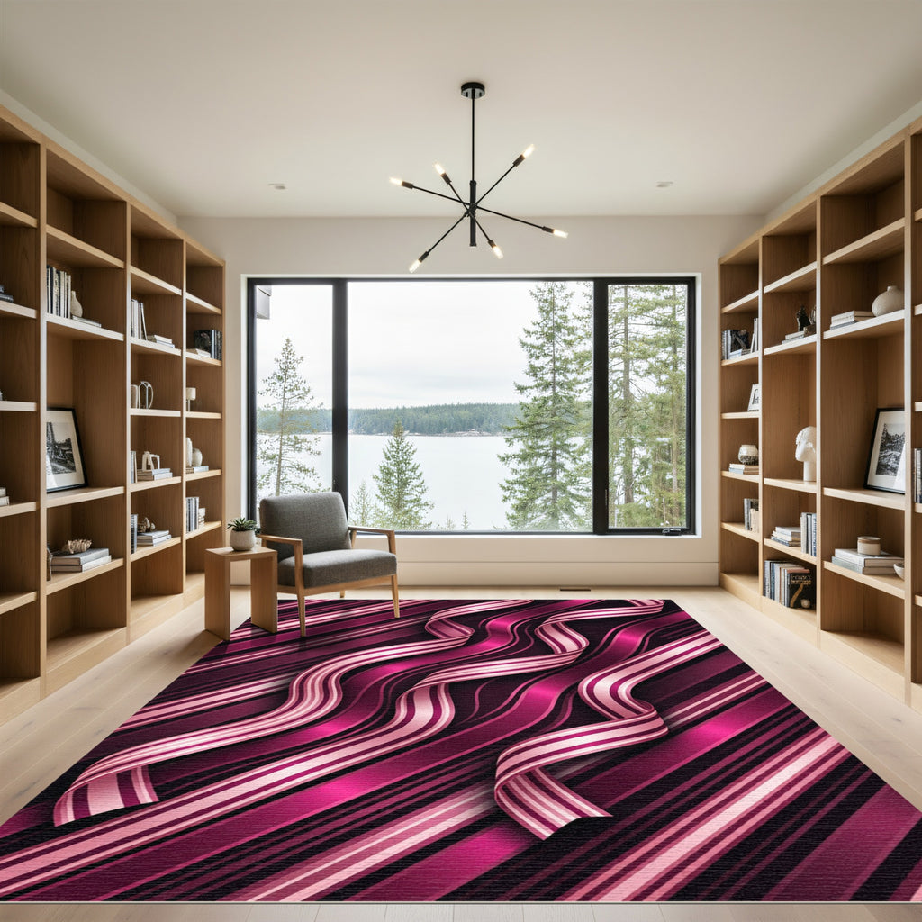 Ornate Fuchsia Striped Ribbon Rug