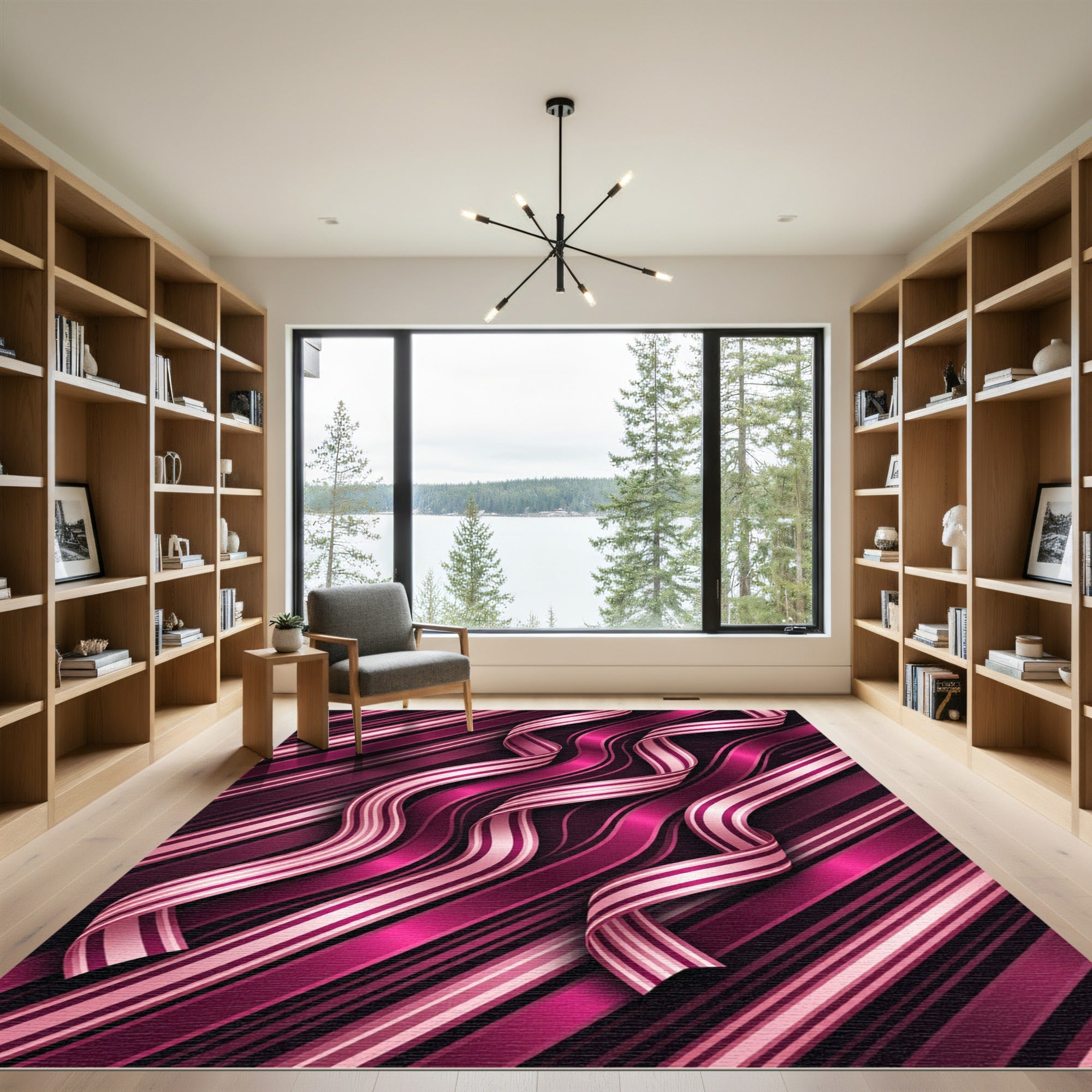 Ornate Fuchsia Striped Ribbon Rug