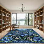 Midnight Blue Floral Paisley Medallion Rug