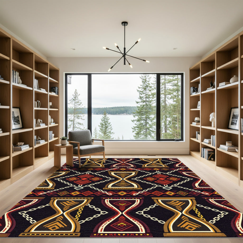 Tribal Hourglass Chain Geometric Earthy Rug