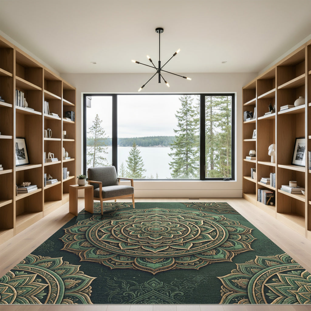 Sage Green Ornamental Floral Mandala Rug