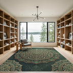 Sage Green Ornamental Floral Mandala Rug