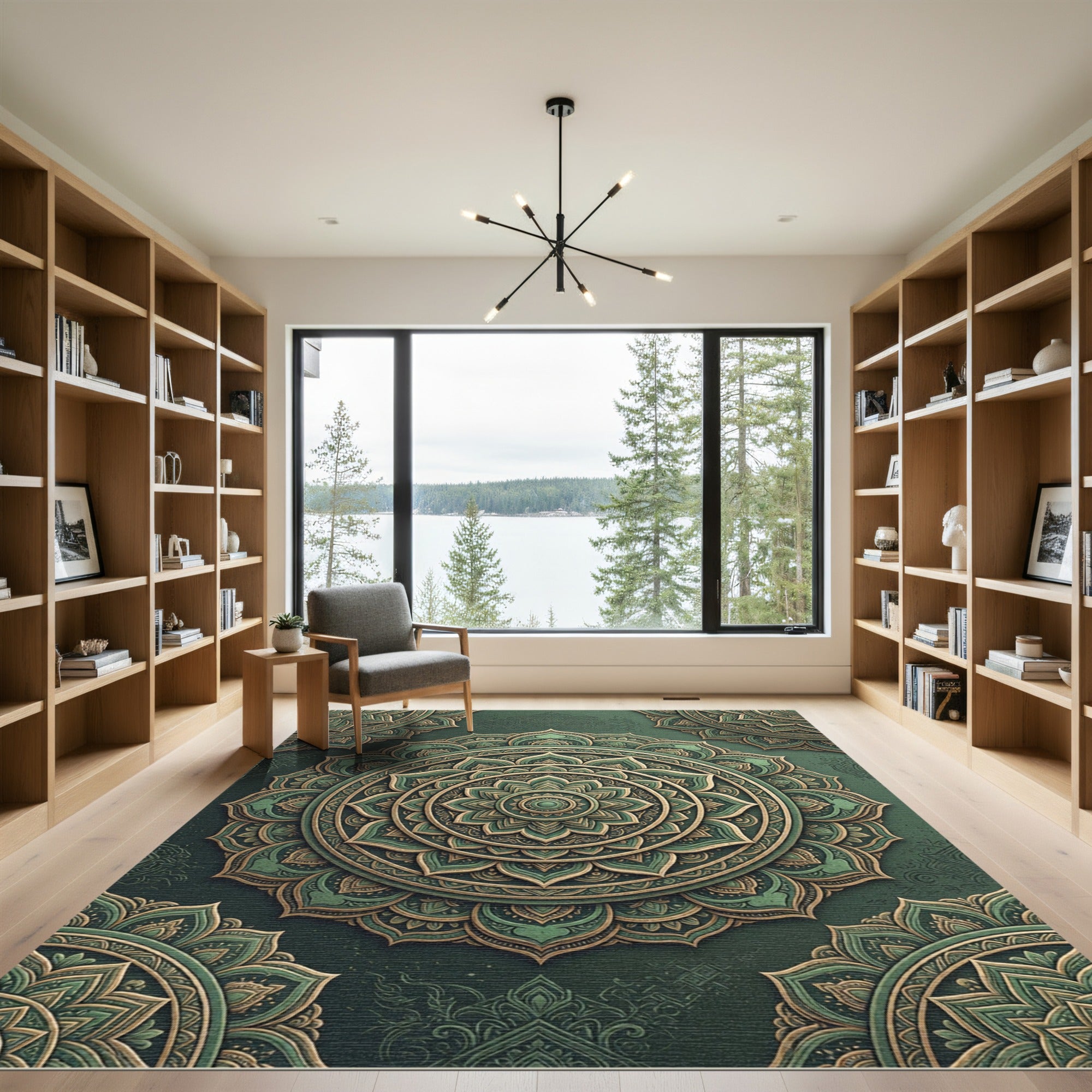 Sage Green Ornamental Floral Mandala Rug