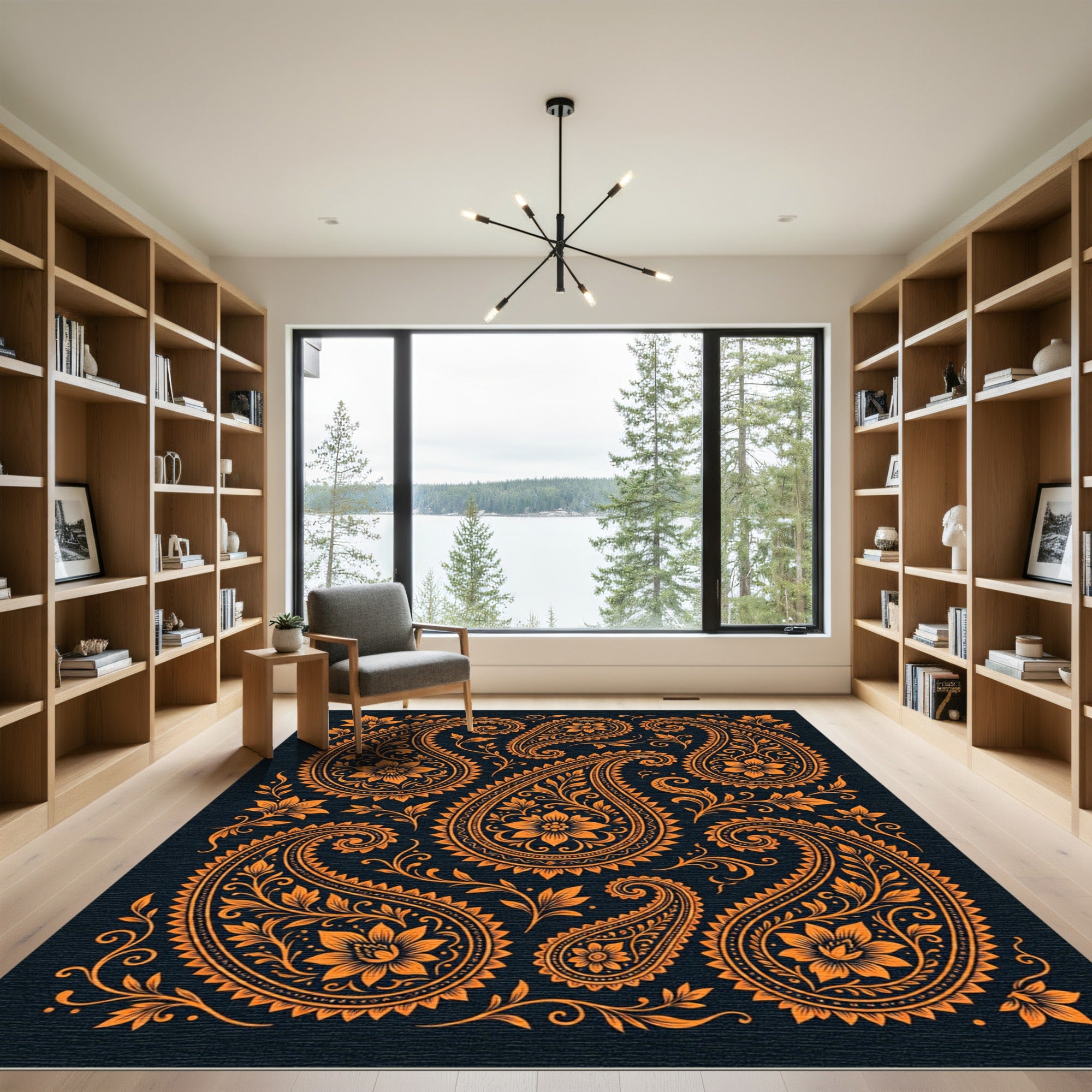 Orange Floral Paisley Amber Artwork Rug