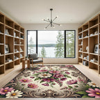Elegant Pink Floral Scroll Work Rug