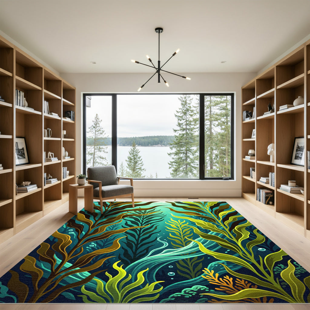 Lush Teal Kelp Seaweed Forest Rug