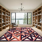 Geometric Coral and Plum Lattice Grid Rug