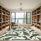 Sage Green Leaping Hare Fern Forest Rug