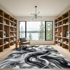 Ink Swirl Black White Abstract Flow Rug