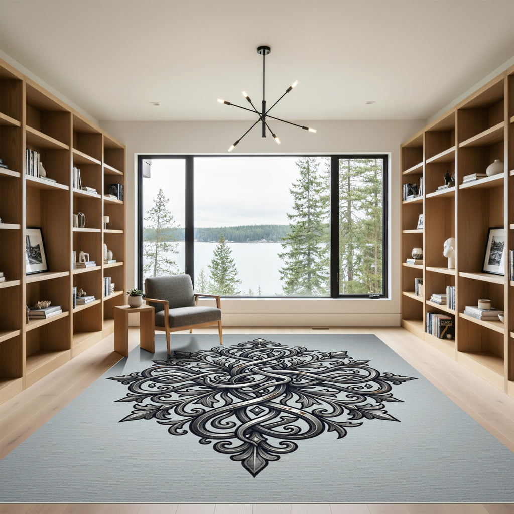 Silver Iron Filigree Interlocking Scrolls Rug