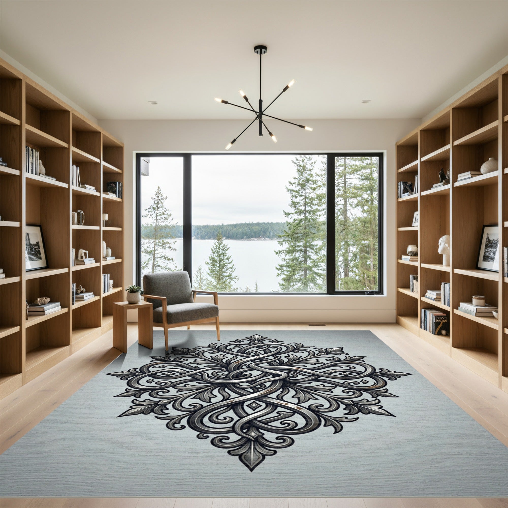 Silver Iron Filigree Interlocking Scrolls Rug