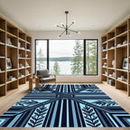 Deep Blue Laurel Botanical Stripe Rug