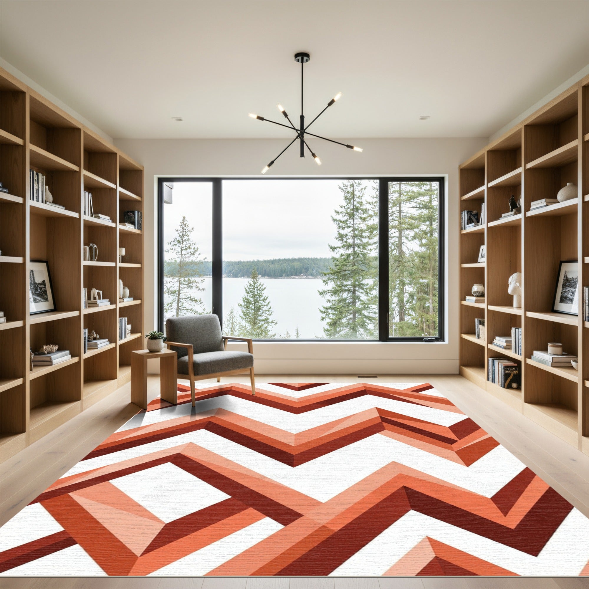Modern Geometric Terracotta Zigzag Art Rug