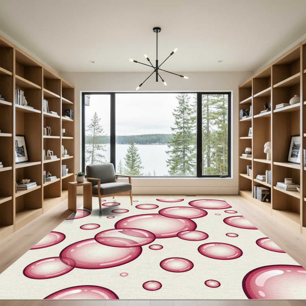 Floating Pink Bubble Sphere Art Rug