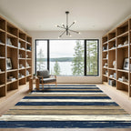 Coastal Navy and Tan Horizontal Plank Rug