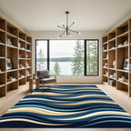 Deep Blue Golden Wave Flow Rug