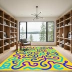Bright Yellow Playful Alphabet Swirls Rug