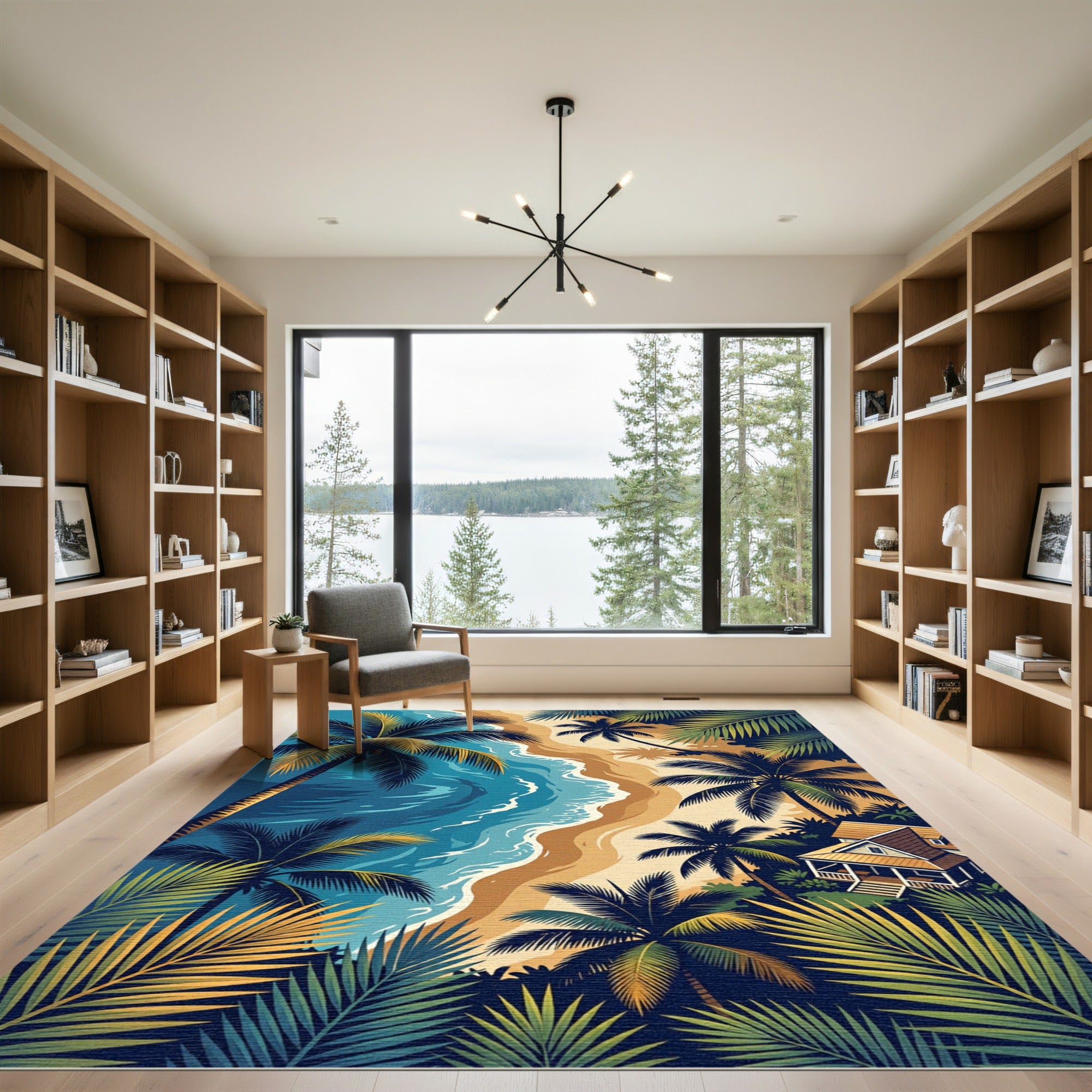 Lush Tropical Palm Coast View Rug
