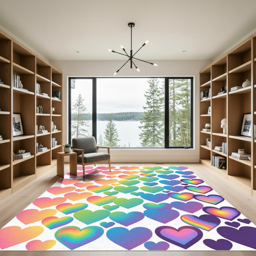 Iridescent Gradient Heart Confetti Clouds Rug