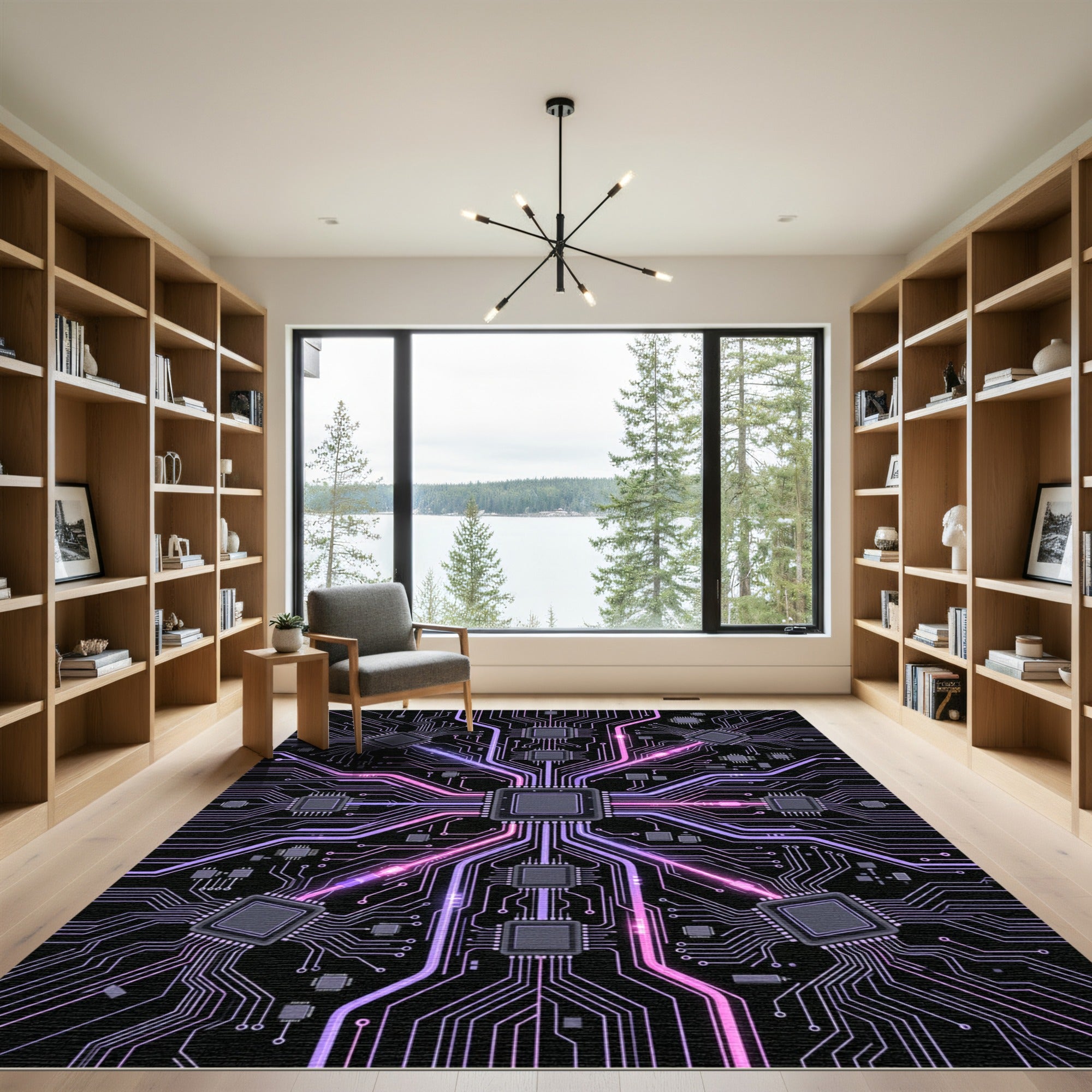 Purple Pink Circuit Board Network Rug