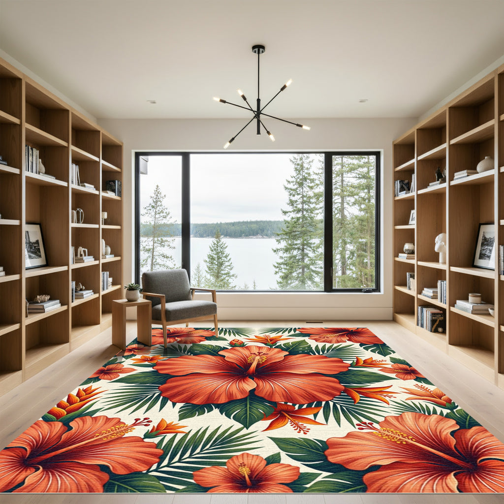 Lush Tropical Hibiscus Floral Arrangement Rug