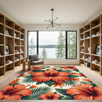 Lush Tropical Hibiscus Floral Arrangement Rug