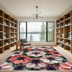 Elegant Pink Anemone Floral Botanical Canvas Rug