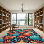 Vibrant Coastal Seashell Starfish Ocean Decor Rug