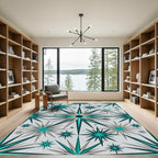 Teal White Starburst Burst Rug