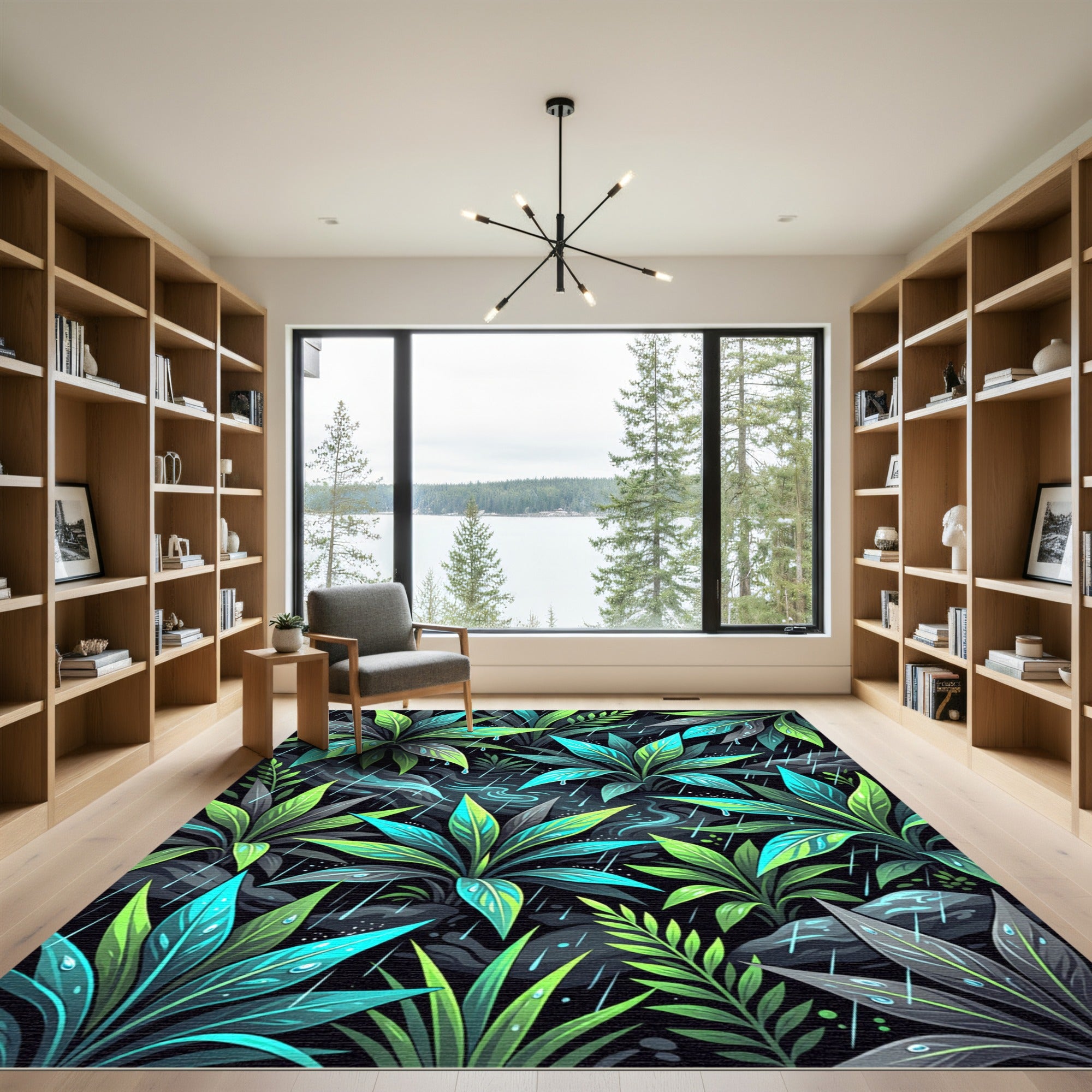 Lush Neon Tropical Rain Forest Leaf Rug