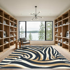 Abstract Charcoal and Beige Zebra Stripe Rug