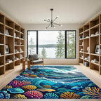 Vibrant Aquatic Coral Wave Scene Rug