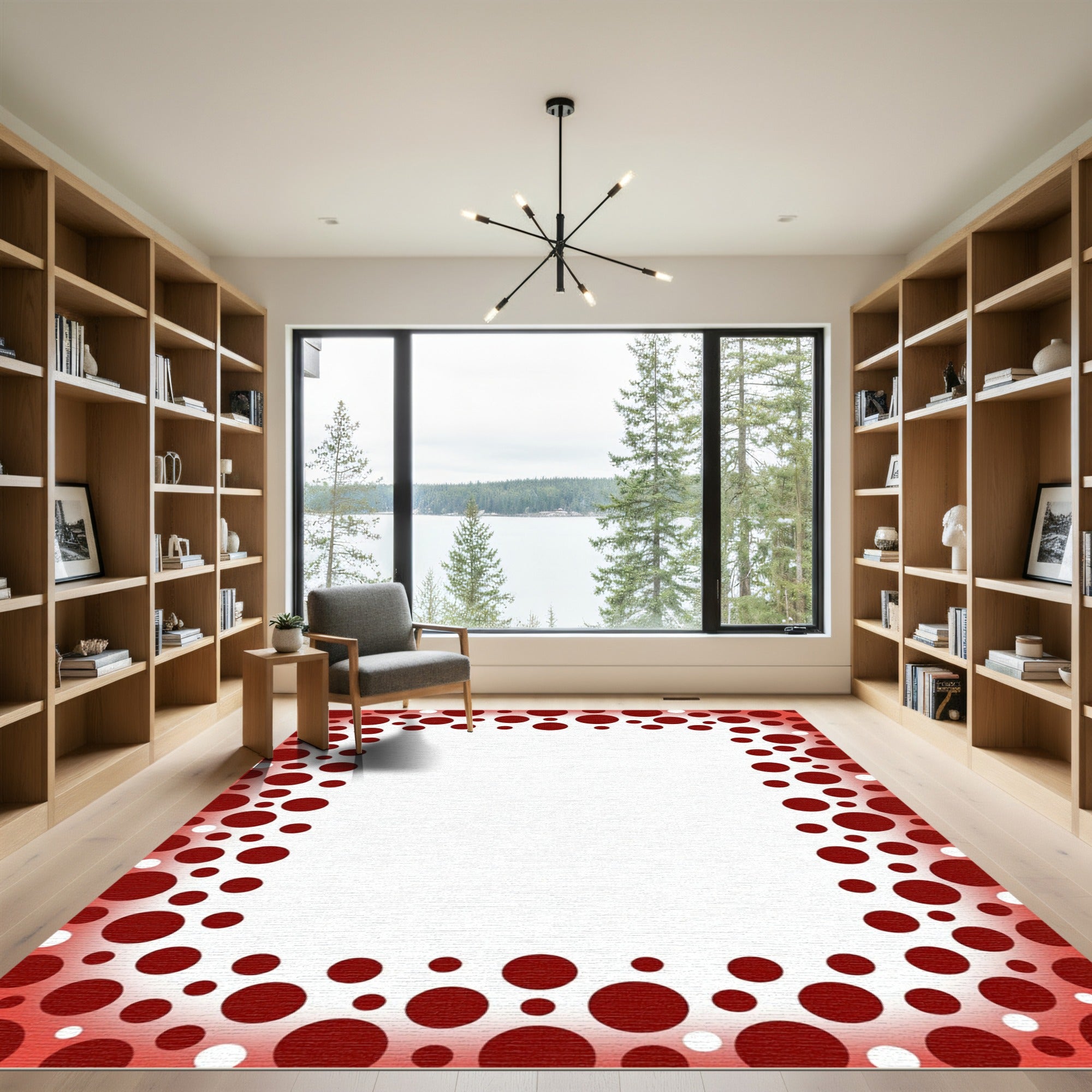 Bold Crimson Polka Dot Border Rug