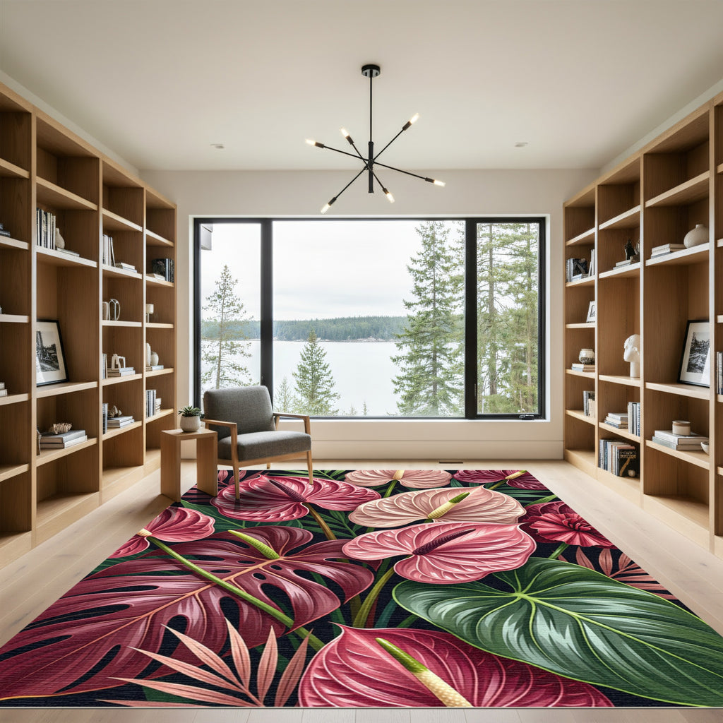 Pink Anthurium Tropical Foliage Rug