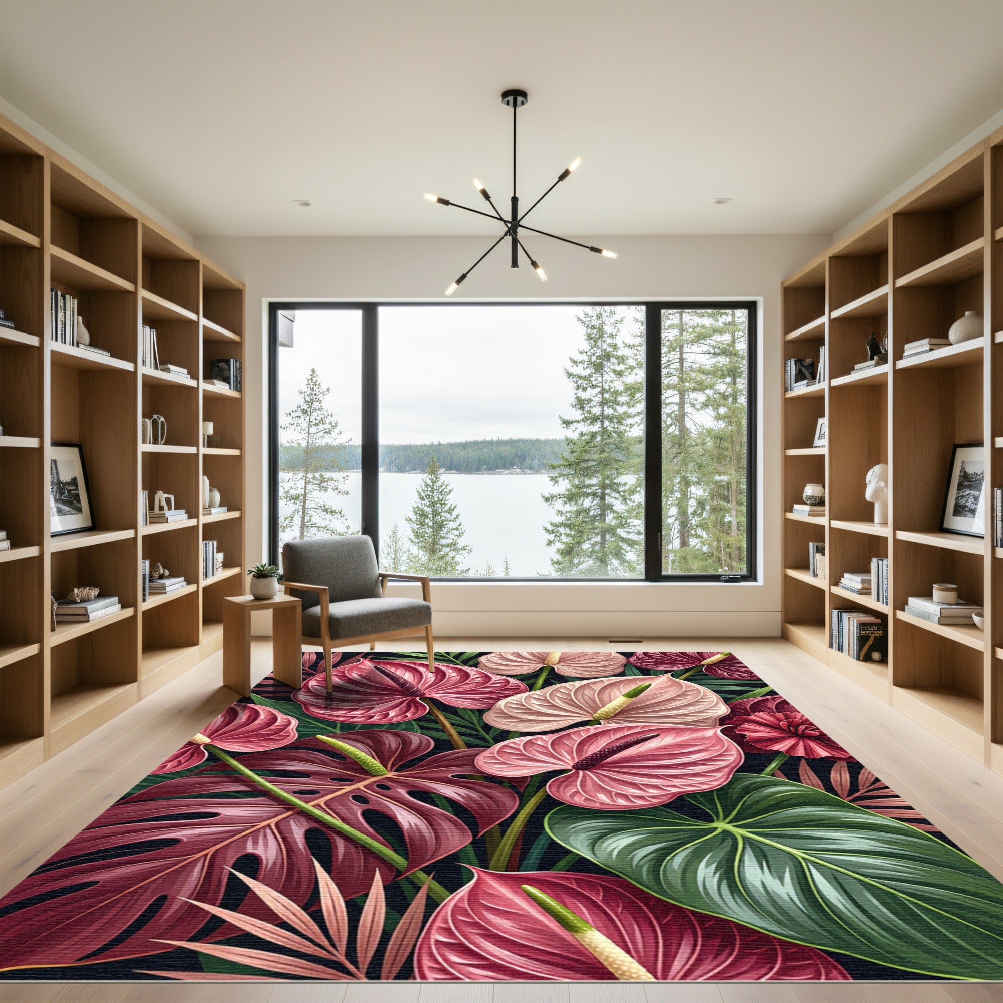 Pink Anthurium Tropical Foliage Rug
