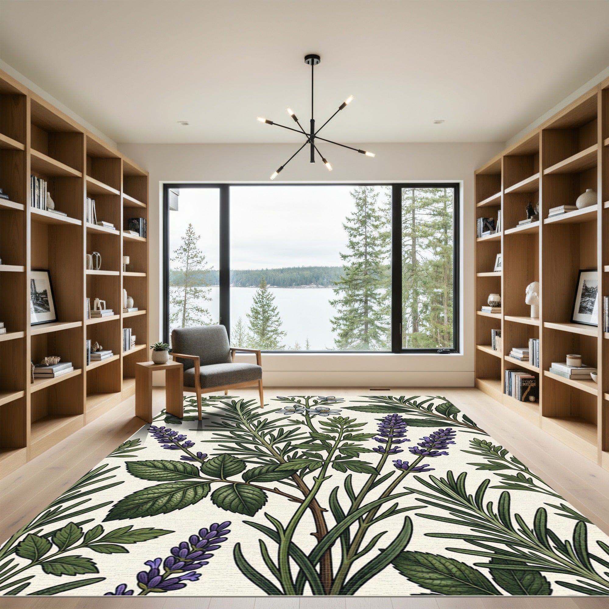 Botanical Lavender and Rosemary Herb Garden Rug