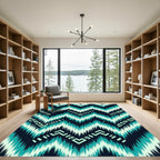 Teal and Dark Navy Chevron Ikat Rug