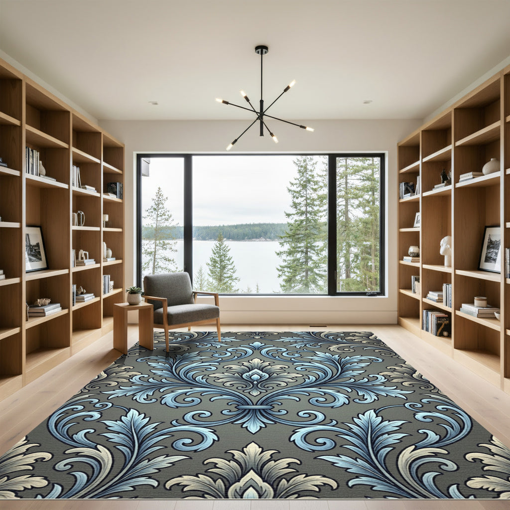 Antique Blue Acanthus Scroll Medallion Rug