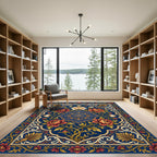 Rich Blue Floral Medallion Garden Rug