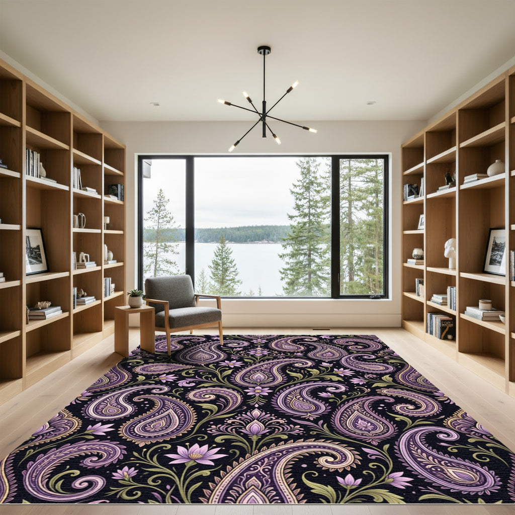 Ornate Purple Paisley Floral Scroll Rug
