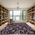 Ornate Purple Paisley Floral Scroll Rug