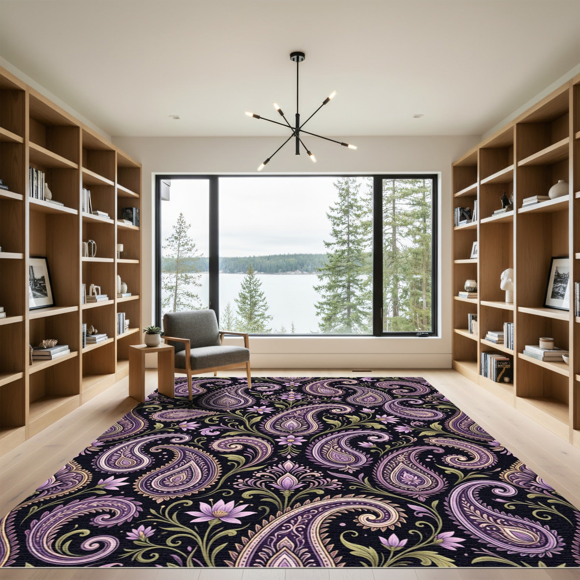 Ornate Purple Paisley Floral Scroll Rug
