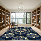 Midnight Blue Golden Lotus Mandala Rug