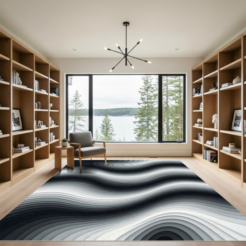 Monochrome Abstract Wavy Gradient Wave Rug